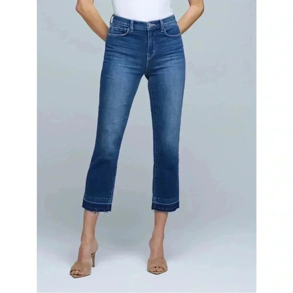 L'AGENCE Denim - L'Agence Harris High Rise Cropped Straight Leg Jeans Released Hem Fray Jeans